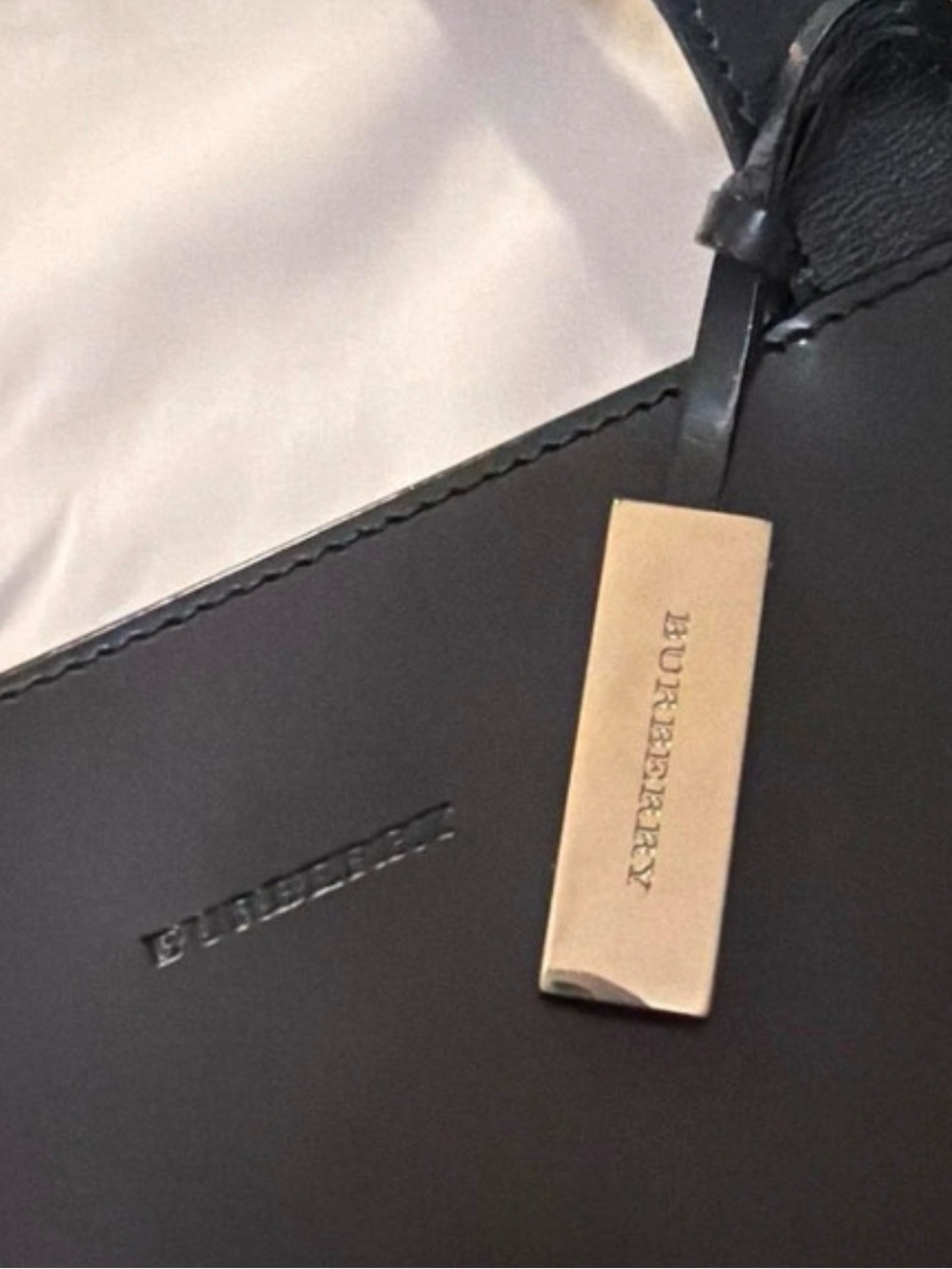 Black Leather Tote with Gold Tag